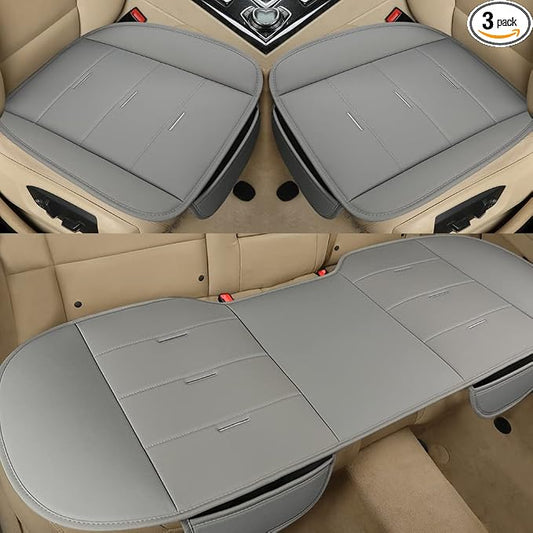 West Llama Bottom Seat Covers, Include 1 Pair Front Seat Protector and 1 Rear Seat Cover, Universal PU Leather Seat Covers for 90% Cars (Gray)