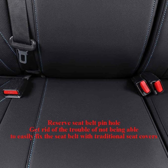 EKR Tacoma Leather Car Seat Covers Custom Fit for Toyota Tacoma 2012 2013 2014 2015 (Regular Seats) - Truck Seat Covers Full Set,Faux Leather(Black with Blue Trim)