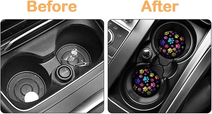 Osilly Car Coasters for Drinks, 2PCS Absorbent Cats Footprints Cup Holders for Women/Men, 2.75 Inch Removable Cup Holder Insert Coaster for Drinks, Car Interior Accessories for Most Cars