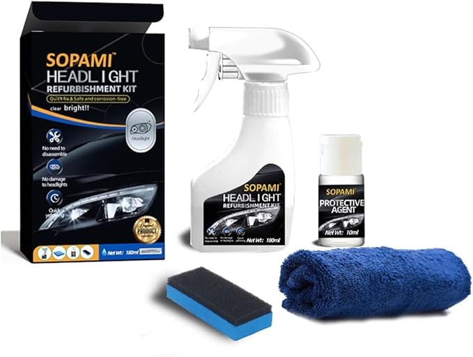 SOPAMI Car Headlight Restoration Kit, Automotive Headlight Cleaner | Oxidized and Yellowed Head Light Restoring Kit, Headlamp Headlight Cleaner Includes Coating Agent for All Vehicle Types