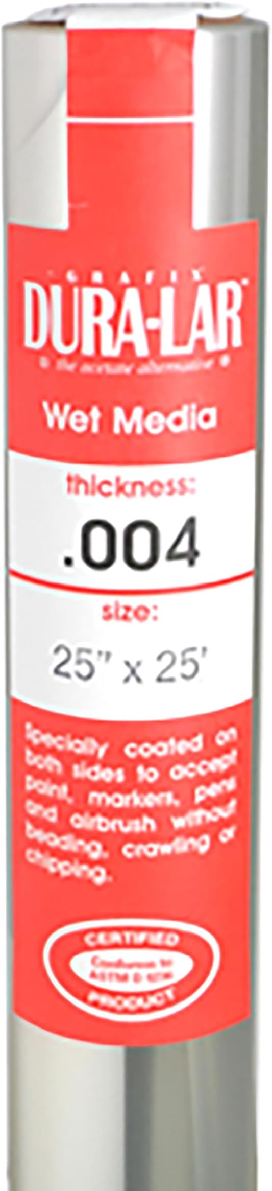 Grafix Dura-Lar 0.004" Film, Ultra Clear Wet Media 25" x25', Plastic Film Coated to Accept Water Based Mediums. Ideal for Watercolor, Painting Composition, as a Painting Surface, Roll