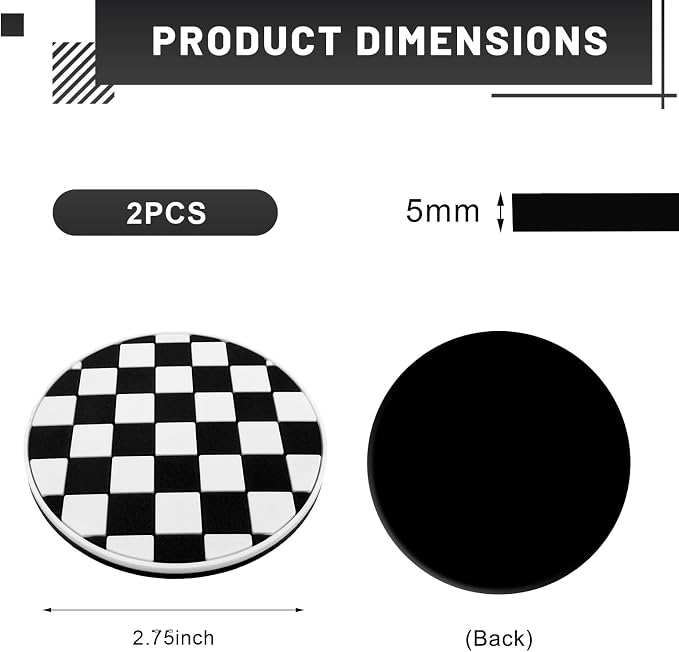 2 PCS Car Cup Coasters, 2.76 Inch Shockproof Auto Cup Holder Insert Coaster Checkered Drink Mat, Anti-Slip Waterproof Water Bottle Pad Stylish Grid Decoration for Most Vehicles (Checkerboard)