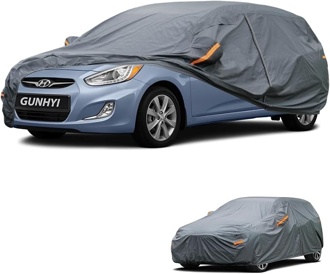 GUNHYI Premium Car Cover Custom Fit Hyundai Accent Hatchback, 16 Layers Heavy Duty Car Cover Waterproof All Weather with Zipper Door for Sun Rain Snow Dust Uv Protection