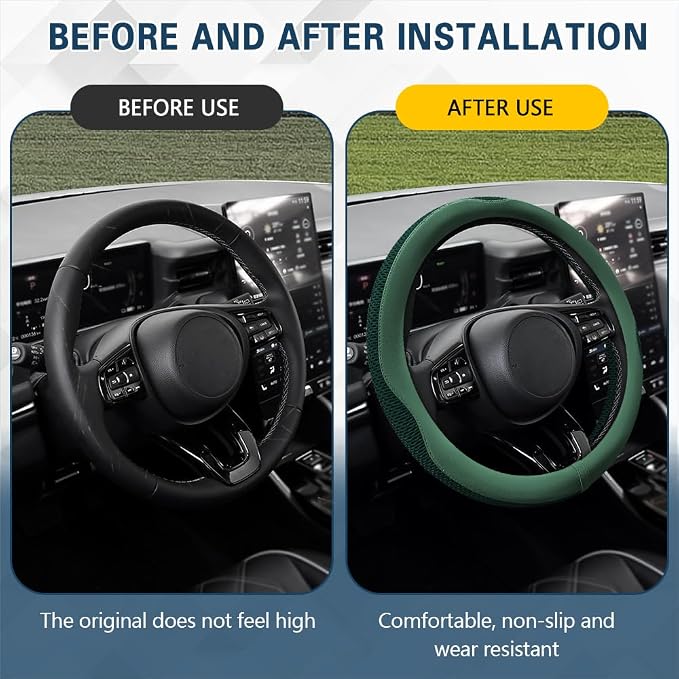 Car Steering Wheel Cover, Steering Wheel Accessories, Universal 15 Inch Microfiber Breathable LCE Silk, Car Accessories Breathable Anti-Slip Protector Universal for SUV Sedan Truck (Green)