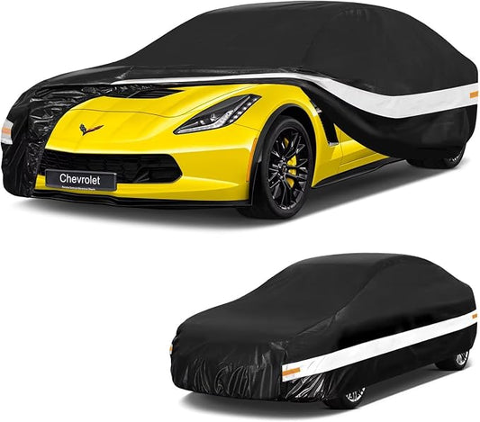 10 Layers Car Cover Custom Fit for Chevrolet Corvette (1980-2019) C3,C4,C5,C6,C7, Waterproof All Weather for Automobiles, Outdoor Full Cover Sun Dust Rain Protection with Cotton. Black