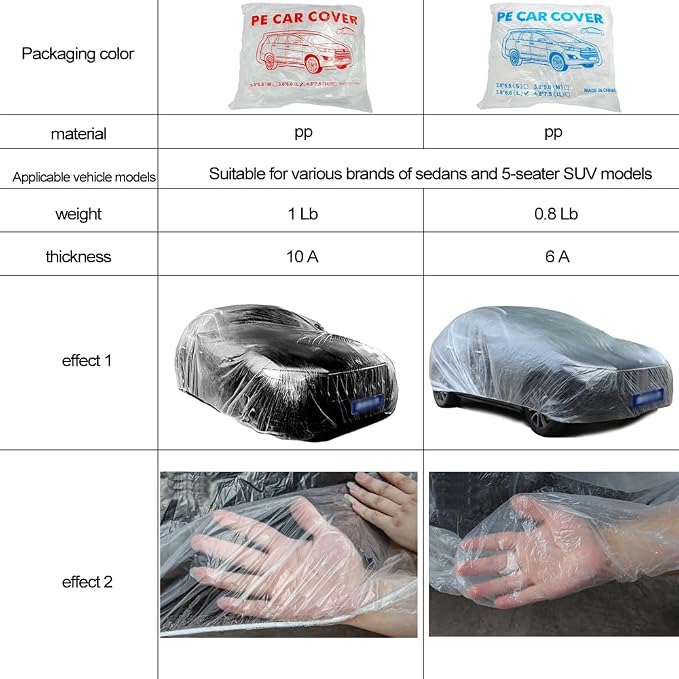 4 Packs Disposable Car Cover Clear Plastic Car Cover Universal Rain Dust Garage Cover with Elastic Band Medium (12.4 FT x 21.6 FT)