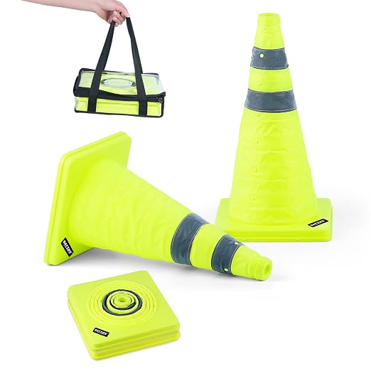 BATTIFE [2 Pack] 18 Inch Collapsible Traffic Cones, Lime Green Safety Cones, Pop-up Cones with Reflective Collar, for Driving Practice,Road Parking (Green)