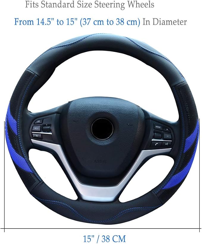 Alusbell Microfiber Leather Steering Wheel Cover Breathable Auto Car Steering Wheel Cover for Men and Women Universal 15 Inches (Blue)