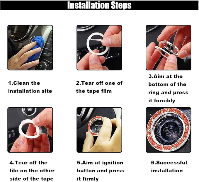 Car Bling Crystal Rhinestone Engine Start Decoration, Start Button Cover Sticker, Key Ignition & Knob Ring Decoration, Bling Car Interior Accessories for Women (Orange)