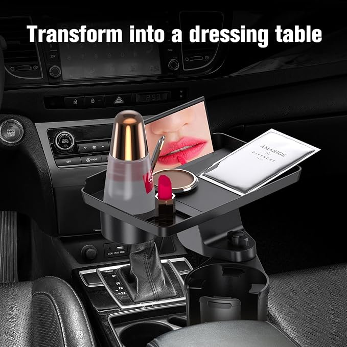 Car Cup Holder Tray，Automotive Cup Holder Expander for car，Large Drink Holder，10” Detachable Car Food Tray Table for Eating with Anti-Slip Base,Fit for Front & Back Seat
