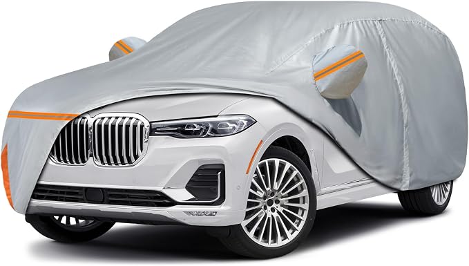 Waterproof Car Cover for 2018-2026 BMW X7, Custom-fit All Weather Sun Rain UV Dust Snow Protection Outdoor X7 Car Cover with Door Zipper and Cotton Lining-Gray