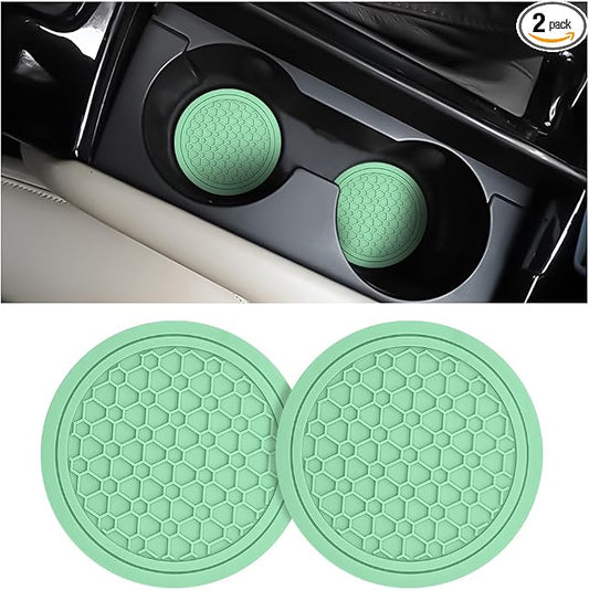 Mandark 2PCS Car Cup Holder Coasters, 2.75 Inch Non-Slip Insert Water Bottle Holder Pads, Dustproof Automotive Interior Accessories Mat, Universal for Vehicles, Trucks, RVs and More(Light Green)