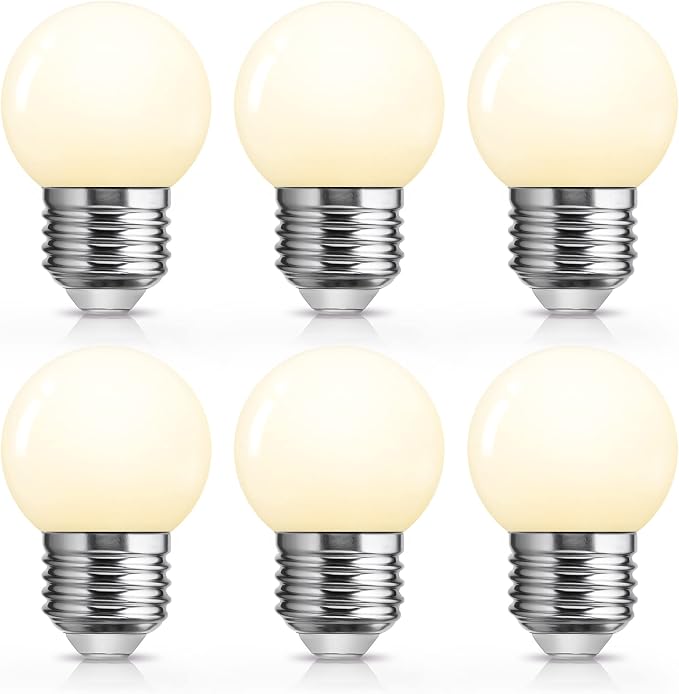 Globe LED Low Watt Light Bulbs, 1W Equivalent 15 watt Soft White 3000K Frosted, Tiny G40 Bulbs for Vanity Mirror Bathroom, Porch, Home Decor, Hollywood Style E26 Base Low Lumens Light Bulb, 6 Pack