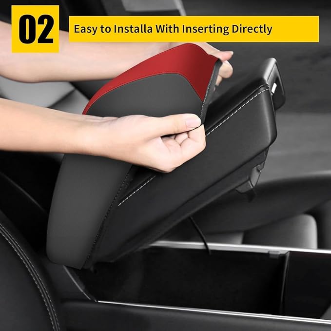 AOMSAZTO Armrest Covers for 2012-2015 Honda Civic Black with Red Leather