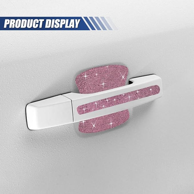 ZIMISI 10PCS Bling Car Door Handle Protector, Crystal Rhinestone Anti-Scratch Car Bowl Decoration Sticker Decal, Universal Auto Exterior Door Protective Covers Accessories for Women (Pink)