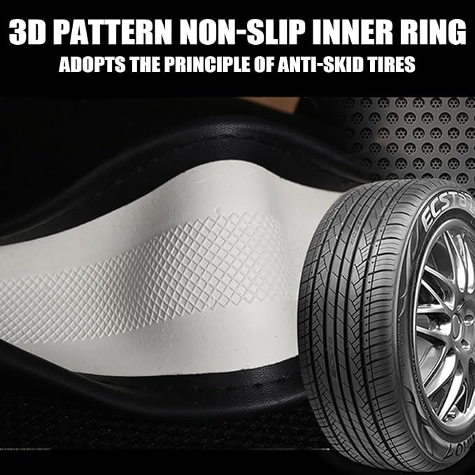 Osilly Car Steering Wheel Cover, Anti-Slip Leather Breathable Comfortable Automotive Steering Wheel Cover Protector Decoration for Men and Women, 15 Inch Universal for SUV, Truck, RV（Black）
