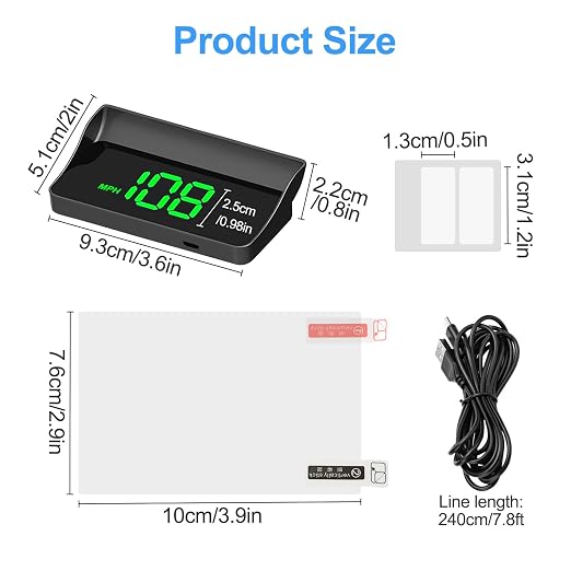 Linkstyle Car HUD Display Speedometer: Windshield MPH Dash Display | Simple GPS Head-Up Display with Large Green Speed Readout, Easy to Read Day or Night, USB Plug-and-Play Setup