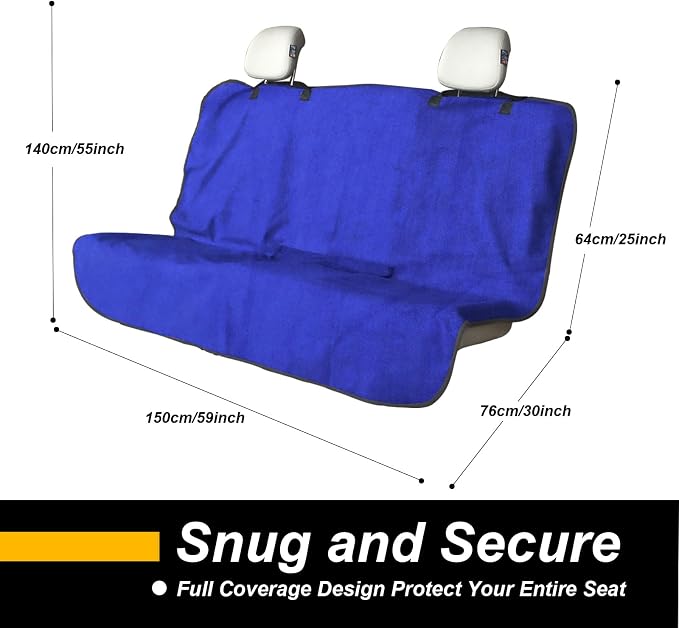 Back Seat Cover for Car Trucks Van SUV Jeep,Waterproof Rear Bench Towel Seat Covers for Dogs and Kids,Automotive Backseat Protector (Blue)