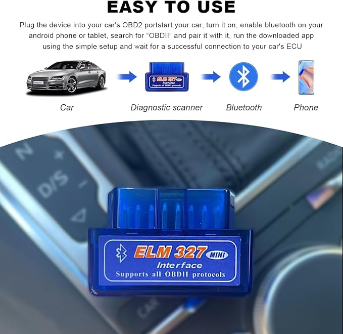 2 PCS ELM327 OBDII Car Auto Diagnostic Scanner, Professional Wireless Bluetooth Scan Tool Failure Detector, OBD2 Engine Fault Code Reader for Android Windows, Car Accessories