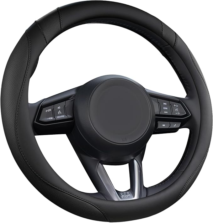 West Llama Car Steering Wheel Cover for Mazda 3,5,6,CX-3,CX-5,CX-30,CX-50,CX9,CX-9,MX-5 Miata,CX-7,RX-8,14.5-15 inches(Black-Standard Size)