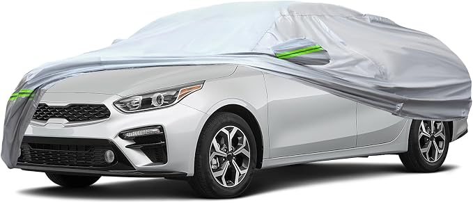 AUQDD 6-Layers Premium Hatchback Car Cover Waterproof All Weather Weatherproof UV Sun Protection Snow Dust Storm Resistant Outdoor Exterior Custom Form-Fit Full Padded Car Cover with Straps -173" K18