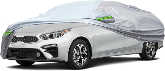 AUQDD 6-Layers Premium Hatchback Car Cover Waterproof All Weather Weatherproof UV Sun Protection Snow Dust Storm Resistant Outdoor Exterior Custom Form-Fit Full Padded Car Cover with Straps -173" K18