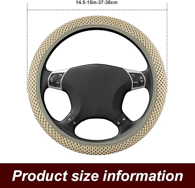 Breathable Elastic Steering Wheel Cover,15 Inch Stretch Steering Wheel Protector,Microfiber Ice Silk Anti-Slip Car Wheel Cover,Odorless Comfort Grip Interior Accessory for Cars SUV Truck（Beige）