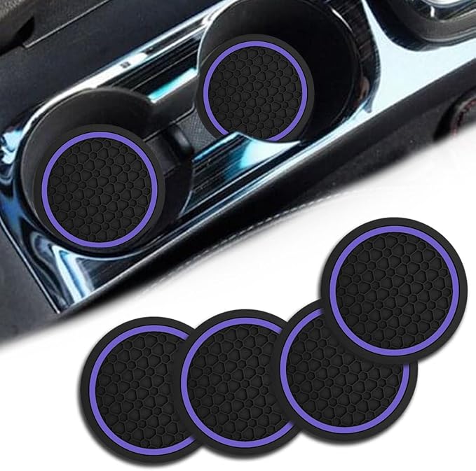 4PCS Car Cup Holder Coasters, Dustproof Automotive Interior Accessories Mat,2.75 Inch Non-Slip Insert Water Bottle Holder Pads, Universal for Vehicles, Trucks, RVs and More (Purple)