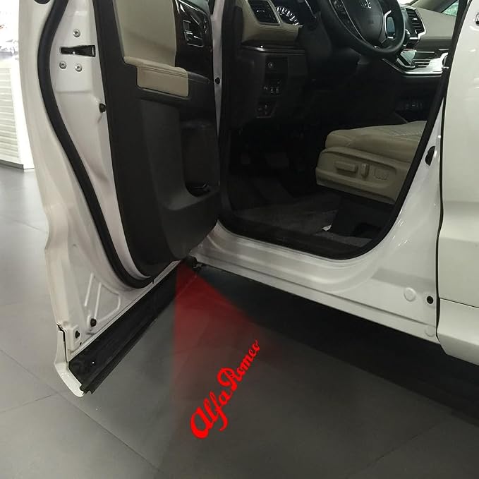 2pcs Non-Fading LED Car Door Logo Lights Courtesy Projector Laser Welcome Light Ghost Shadow Puddle lamp for Giulia Stelvio Giulietta Mito Tonale 147 159 166 Accessories (Red Light-HD/2pcs)