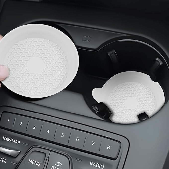 Mandark Car Cup Holder Coasters, Non-Slip Silicone Vehicle Insulation Drink Mat, Waterproof Sift-Proof Spill Recessed Automotive Interior Cup Insert Pad Accessories, Universal Fit (White)