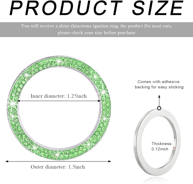 Car Bling Crystal Rhinestone Engine Start Ring Decals, Sparkling Diamond Car Push Start Button Ignition Ring Sticker, Auto Key Ignition Knob Ring Decoration for Women Girls (Light Green)