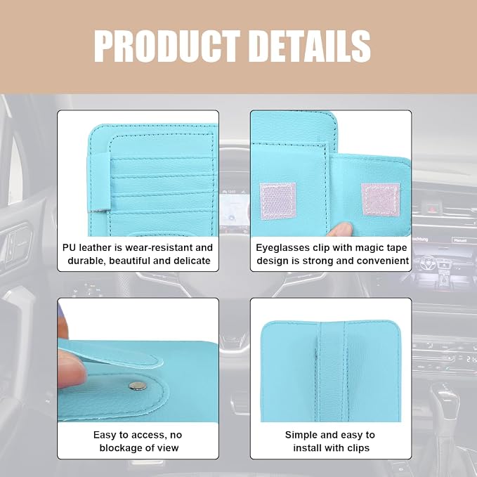 Augeny 2 PCS Car Sun Visor Organizer, Small Auto Visor Organizer and Storage, Registration and Document Holder for Sunglasses, Card, Pen, Driver License, Car Accessories (Blue)