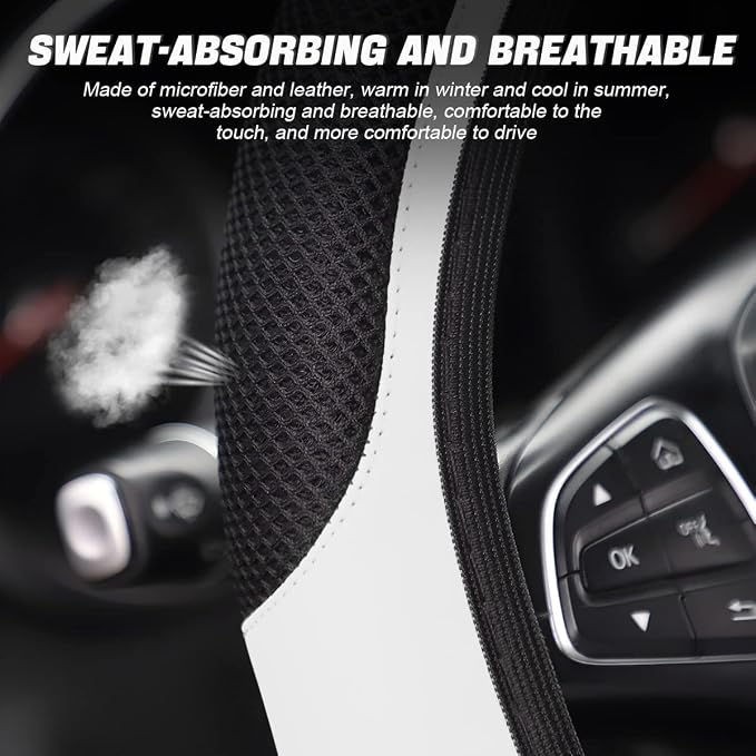 LoyaForba Car Steering Wheel Cover, Universal 14.5-15 Inch, Soft Anti-Slip Neoprene Protector for Steering Wheel, Breathable Odorless and Elastic Stretch, Car Accessory for SUV, Van, Truck (White)