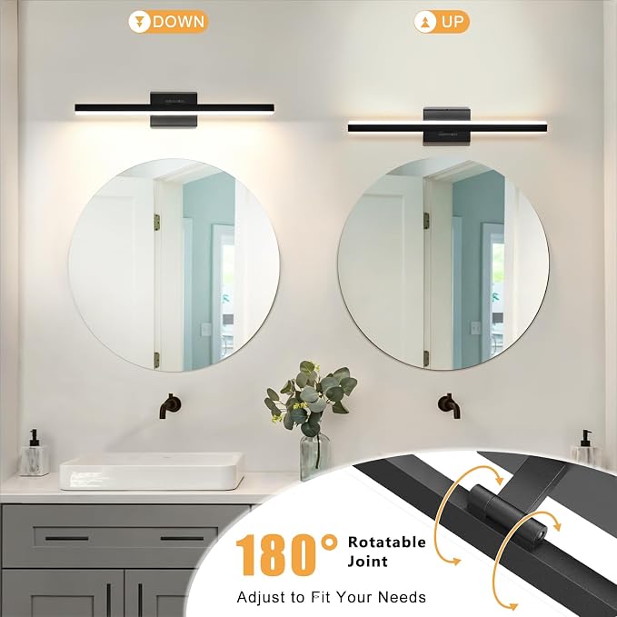 IZORRO Modern Bathroom Vanity Light 32 inch, Rotatable, 24W Dimmable Led Bathroom Light Fixture Over Mirror, Black Vanity Light Bar (5 Color Temperature)