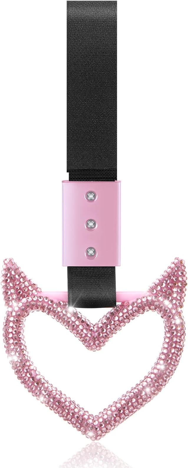 Fabbay Glittery Car Accessories Bling Heart Handle Ring Car Accessory for Women Heart Hand Strap Drift Charm Rear Bumper Warning Ring Decor for Bus Interior Exterior Decoration (Pink, Devil Style)