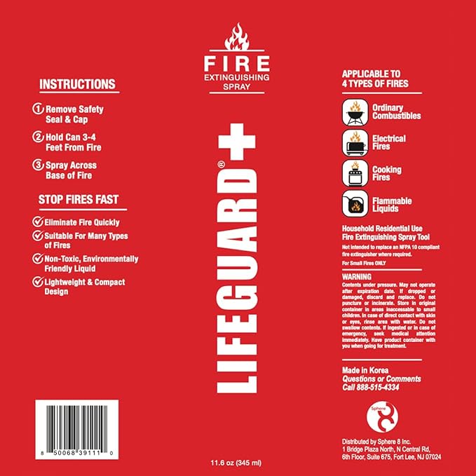 LIFEGUARD Aerosol Fire Extinguisher Spray - Non-Toxic, Eco-Friendly Fire Suppressant for Home, Kitchen, Car & Office, Compact, Easy-to-Use Design with 10-Year Shelf Life (Pack of 3)