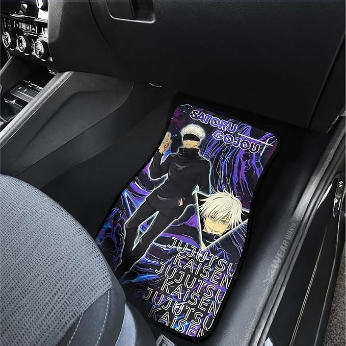 Anime Car Carpet Mat Set of 2 Front, Violet Gojujjk Design Automotive Accessories Interior All Weather Floor Mats Decor with Non Slip Black Anti Skid Backing