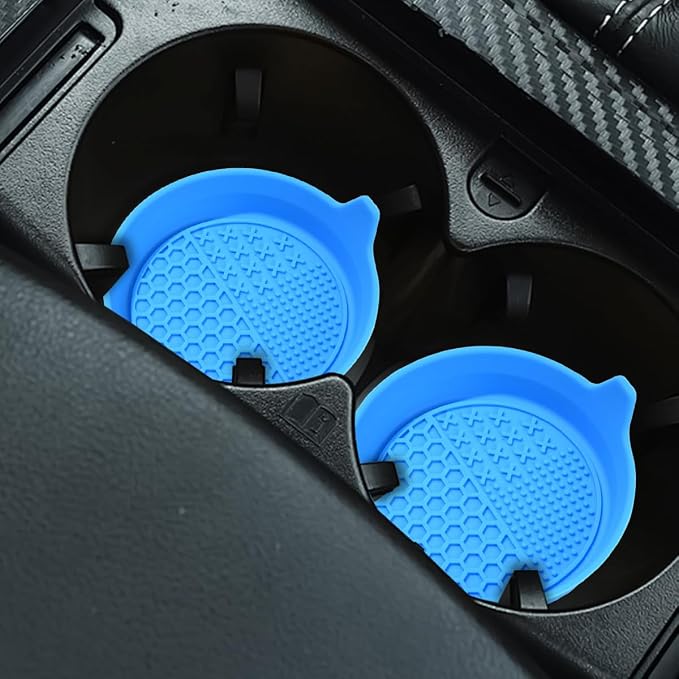 Mandark 4PCS Car Cup Holder Coaster, Silicone Anti-Slip Vehicle Insert Water Bottle Mat, Automotive Interior Insulation Drink Cup Pad Decor Accessories, Universal for SUV, Sedan, Truck (Light Blue)