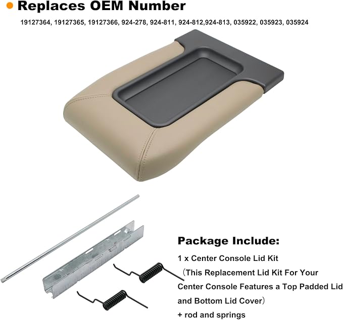 NHILES Center Console Lid Compatible with 1999-2007 Silverado Sierra | Fits 1999-2007 Avalanche Suburban Yukon Tahoe, Replaces OEM 19127364 19127365 19127366, Leather Cover, Beige