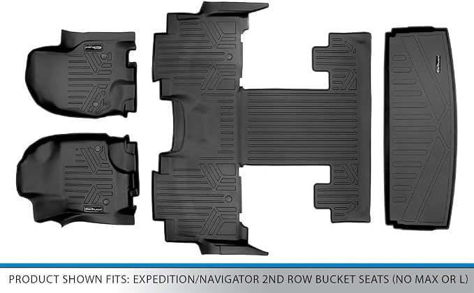 SMARTLINER Floor Mats Cargo Liner Behind 3rd Row Set Compatible with 2018-2025 Ford Expedition