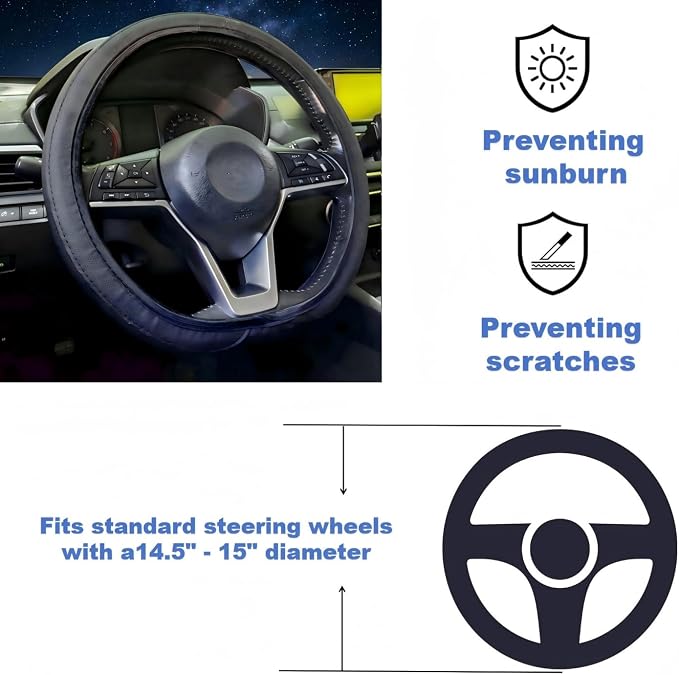 14-15 Inch Car Steering Wheel Cover, Breathable,Soft Non-Slip Steering Wheel Protector, for Most Cars, Trucks and SUV (ZWYS)