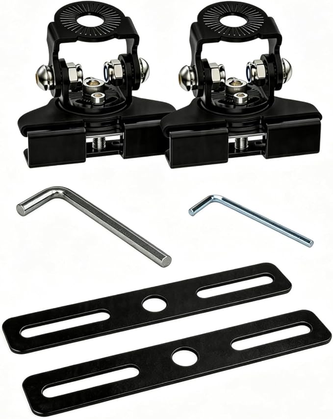Ditch Light Bracket Extension Dual LED Pod Mount 304 SS Hood Clamp 2PCS | Double Your Lights on One Bracket - 180°/60° Adjustable No-Drill Stainless Steel Hood Mount for Truck SUV ATV UTV - 8mm Max