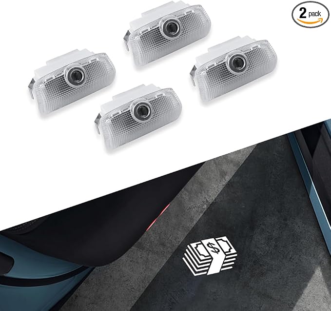 LED Door Projector Lights Fit for Infiniti Q50 Q60 Q70 QX50 QX60 QX70 QX80 G25 G37 EX FX M Series, HD Glass Lens Welcome Courtesy Puddle Lamps, Fade-Resistant Plug and Play (Dollar Pattern, 4pcs)