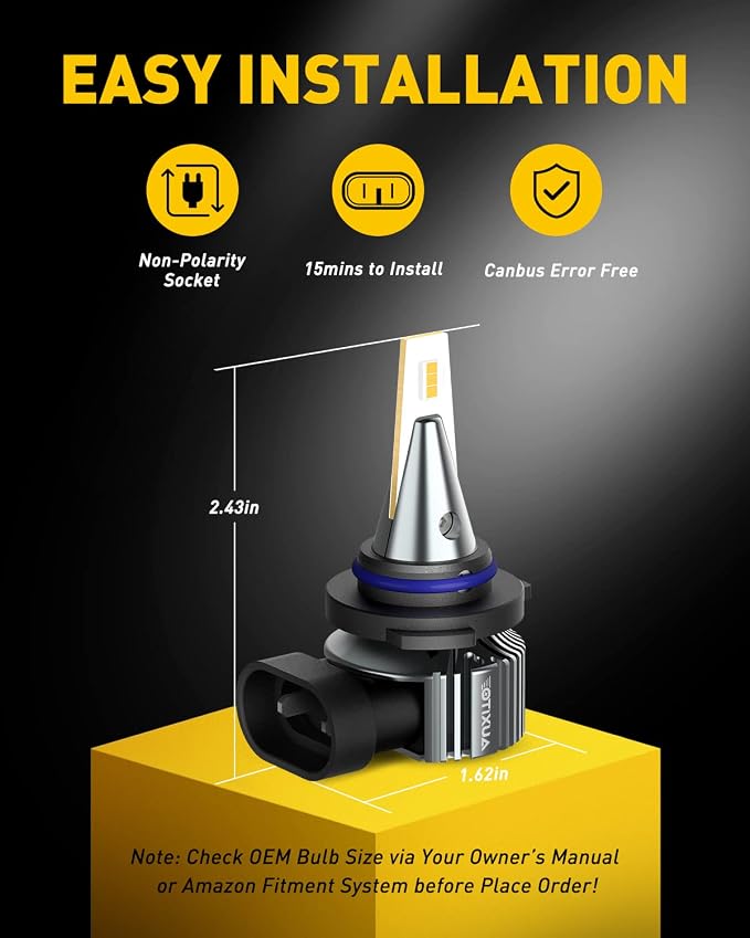 AUXITO 9006 HB4 LED Fog Light Bulbs, 3000K Amber Yellow, 6000 LM High Brightness, 30W Play and Plug, Super Penetration with 12 CSP Chips, Waterproof, DRL Bulbs Replacement for Cars, Pack of 2