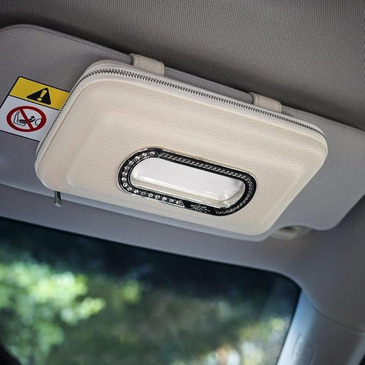 Car Tissue Holder, Visor Mask Holder, Sun Visor Napkin Holder, Car Mask Dispenser, Premium Leather Tissue Holder for Auto SUV Truck (Beige)