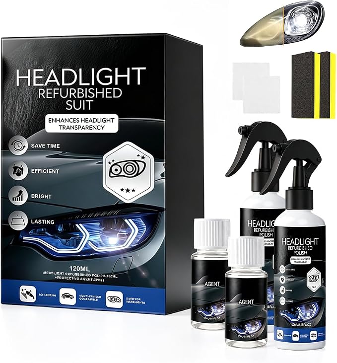 Headlight Restoration Kit No Sanding, Car Headlight Restorer for Cloudy Yellowed Lenses, Headlight Restoration Polish with Coating, Easy 3-Step for Cars Trucks SUVs (Set 2)