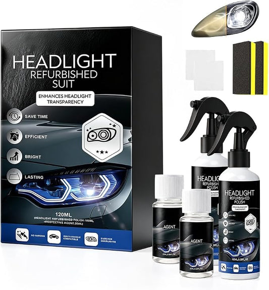 Headlight Restoration Kit No Sanding, Car Headlight Restorer for Cloudy Yellowed Lenses, Headlight Restoration Polish with Coating, Easy 3-Step for Cars Trucks SUVs (Set 2)