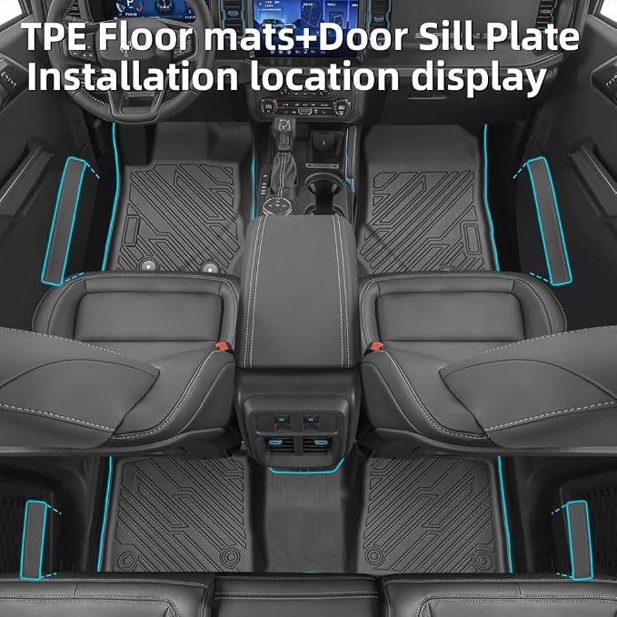 13pc Floor Mats & Door Sill Guards for 2021-2025 2026 Ford Bronco 4-Door, All-Weather TPE Liners, Cargo & Backrest Protectors, Lower Storage Mat, Black (Not for Sport/2-Door)
