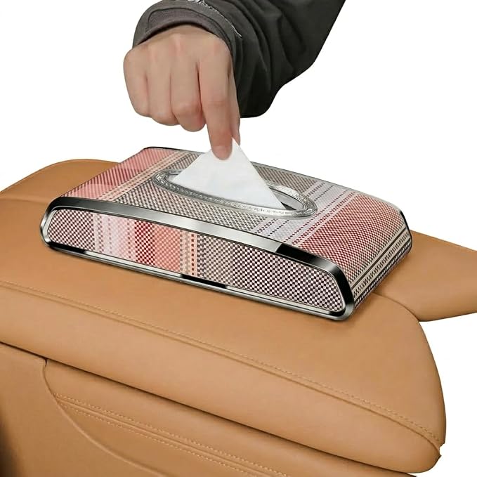 Universal Tissue Holder for Car Interior, Flat Tissue Box Holder, Kleenex & Napkin Organizer, Car Accessories for Women & Men, Center Console, Armrest & Back Seat, Travel Essentials (Flat)