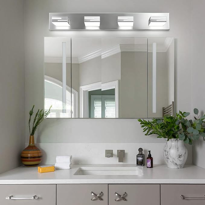 LED Modern Bathroom Vanity Light Fixtures, Dimmable Chrome Vanity Lights for Bathroom Lighting Fixtures Over Mirror, with 360° Rotatable Heads 4-Light 30-inch (Cool White 6000K)
